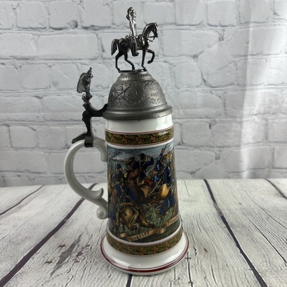 VTG House of Goebel Beer Stein Military Scene Horse Eagle Pewter Lid &Lithophane - Picture 3 of 16